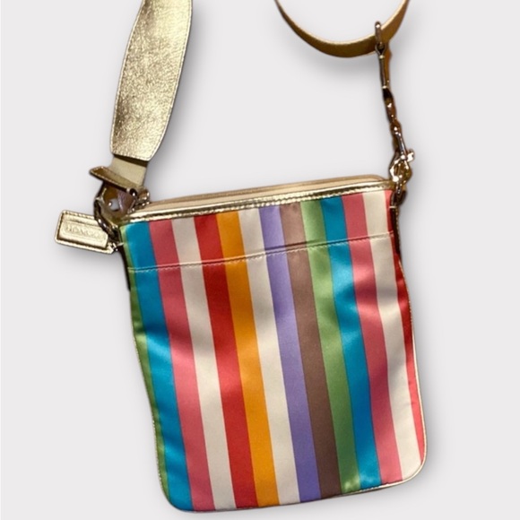 Coach Legacy Stripe Crossbody Bag Satin Canvas & Gold Leather-great condition - Picture 2 of 6